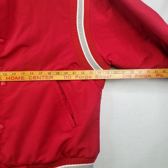 Lands End 90's Mens Nylon Red Varsity Stadium Jacket Polartec Fleece Snaps Med - Picture 8 of 12